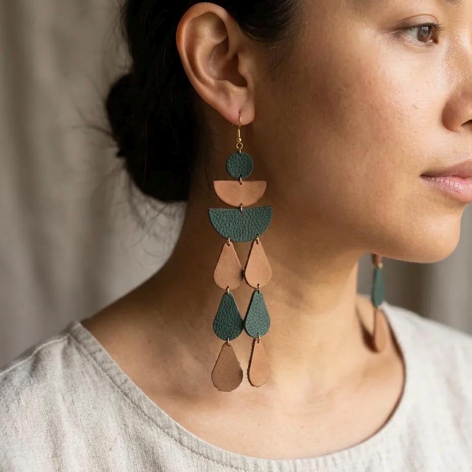 Leather Drop Earrings: Long Teardrop Dangle, Custom Jewelry