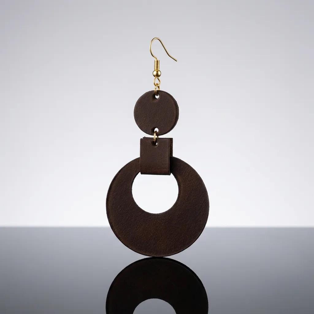 Handmade Genuine Cowhide Leather Geometric Drop Earrings – Minimalist Statement Jewelry