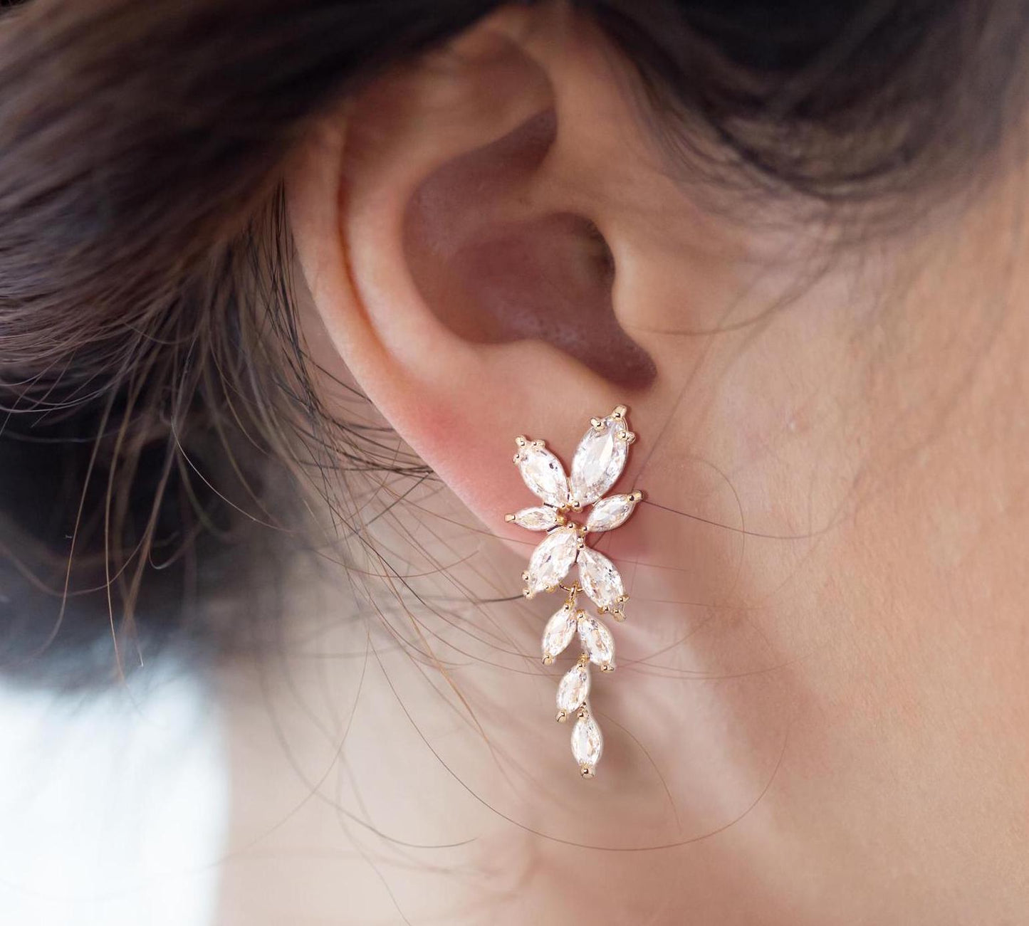 Crystal Bridal Earrings Drop Earrings Rose Gold Wedding Jewelry Crystal leaf Earrings Gold Bridal Jewelry Silver bridal earrings