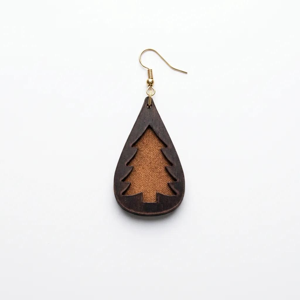 Handmade Leather Teardrop Earrings, Tree Design, Boho Rustic Nature Jewelry