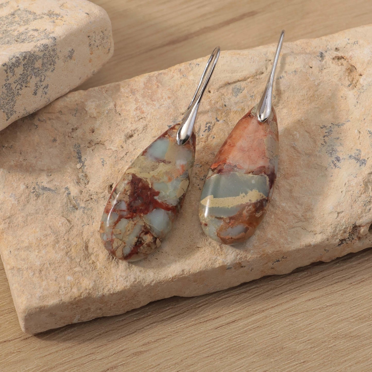 Jasper Teardrop Earrings: Natural Stone Healing Jewelry