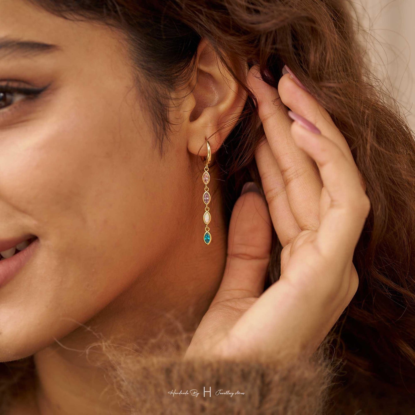 Dainty Leaf Birthstone Earrings, Opal Earring, Huggie Earrings, Birthday Gift, Graduation Gift, Bridesmaid Earring, Mothers Day Gift for Her