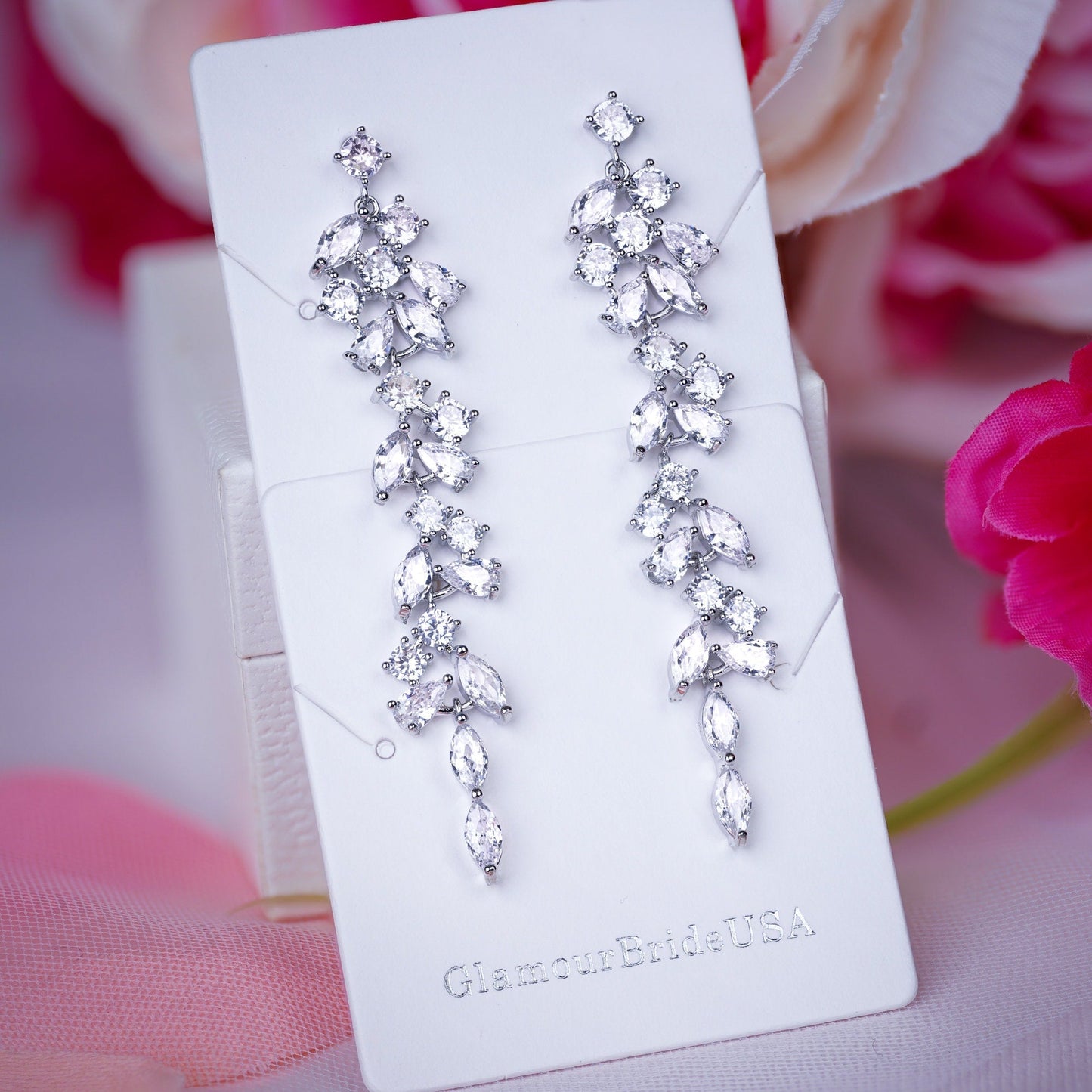 Crystal Bridal Earrings Long Earrings  Crystal Earrings Crystal drop Earrings Silver Bridal Jewelry Silver bridal earrings