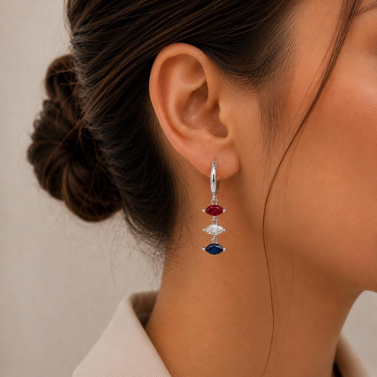Patriotic Earrings, Anniversary Jewelry, Red White Blue Dangle Earrings