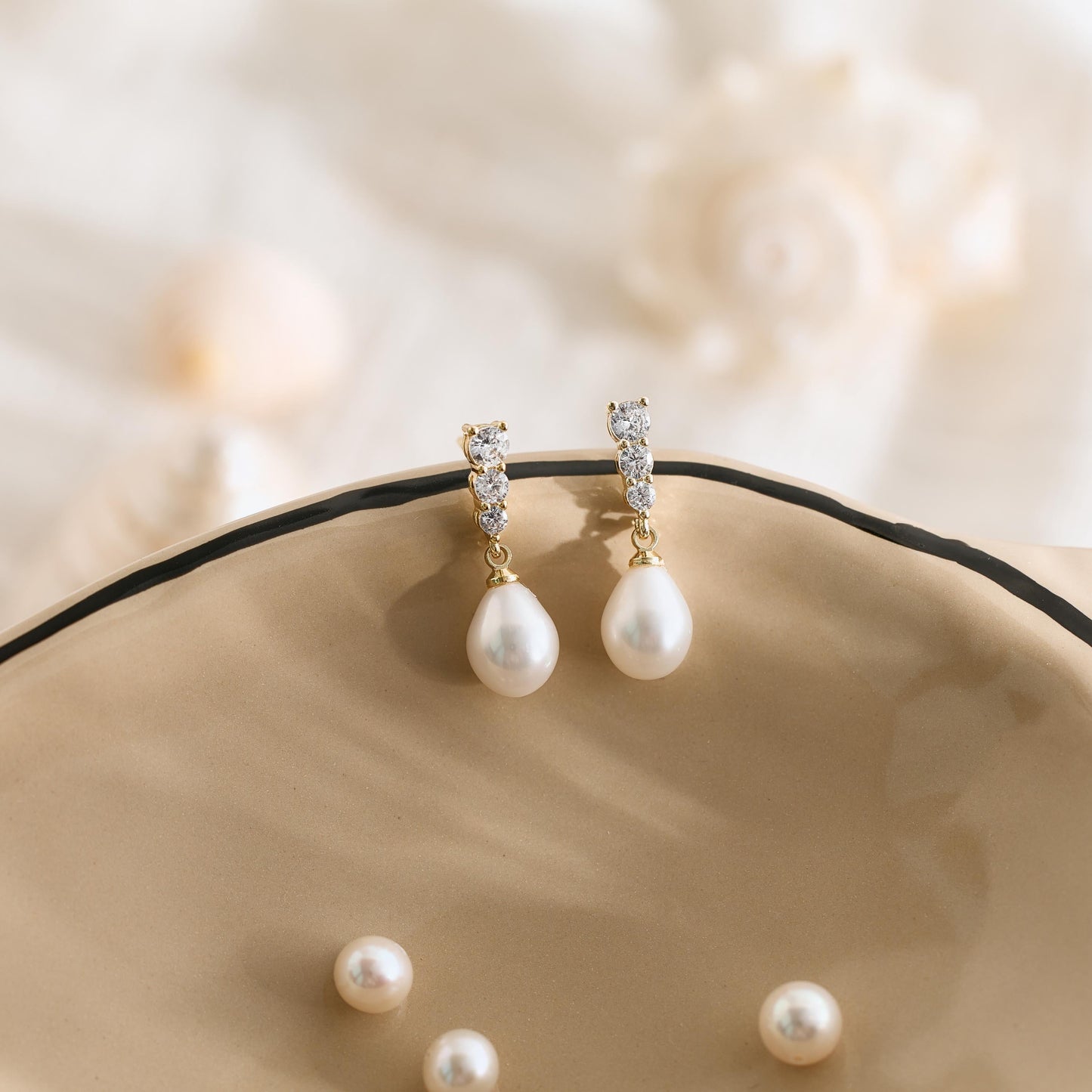 Gold Pearl Drop Earrings, Bridal Teardrop Earrings, Dainty Wedding Jewelry, Elegant Pearl Dangles, Bridesmaid Gift, Minimalist Earrings