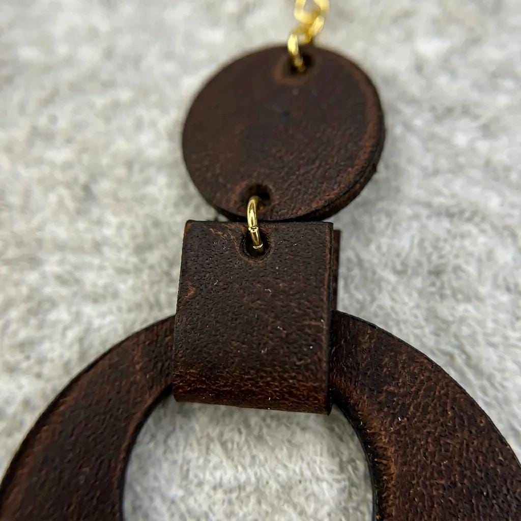 Handmade Genuine Cowhide Leather Geometric Drop Earrings – Minimalist Statement Jewelry