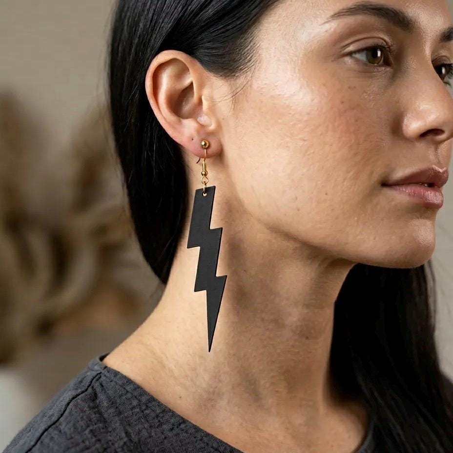Handmade Leather Lightning Bolt Earrings – Minimalist Statement Jewelry