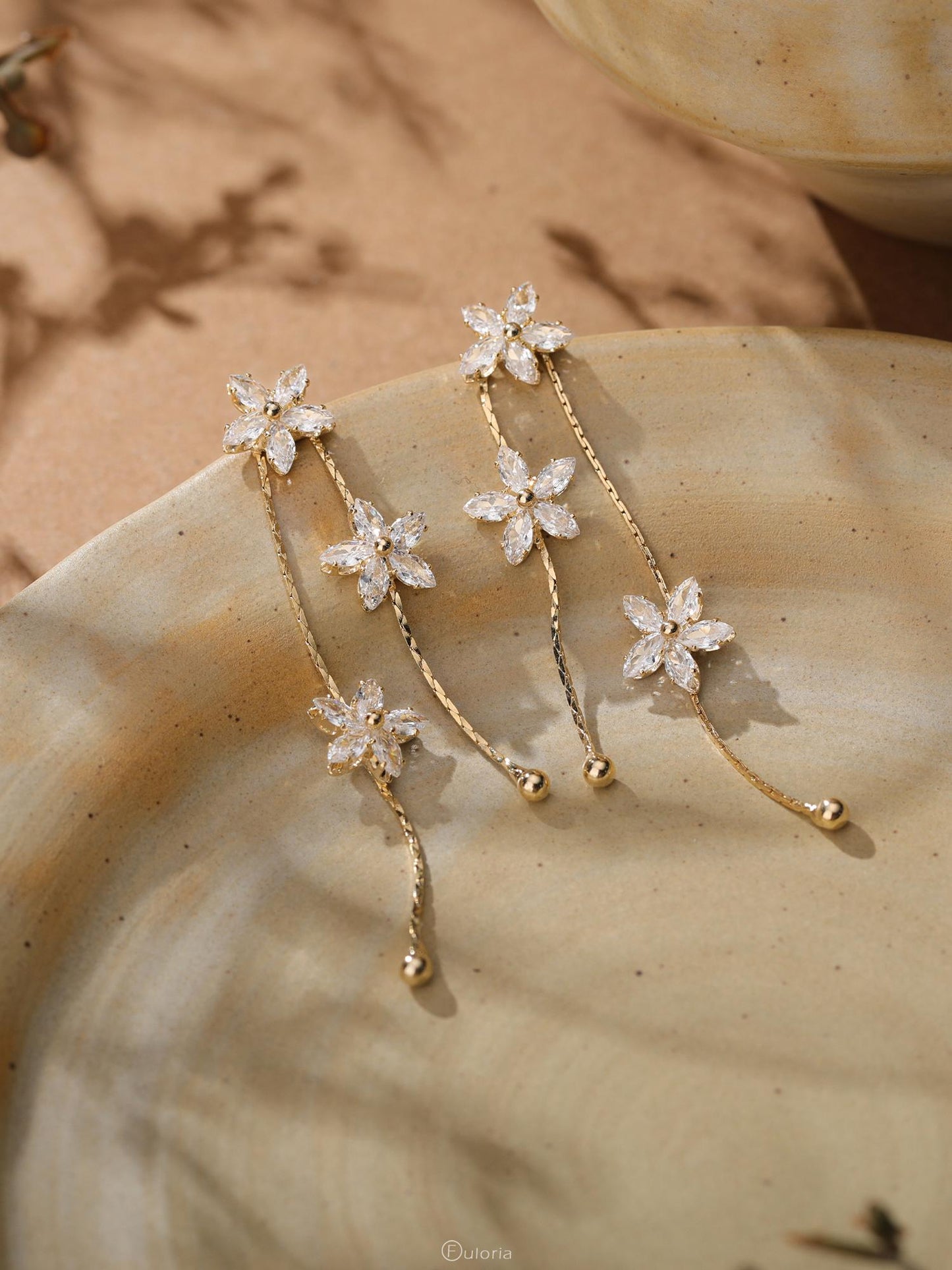 Flower Diamond Drop Earrings, Minimalist Dangle Diamond Earrings, Wedding Earrings, Gold Crystal Earrings, Christmas Gifts, Bridesmaid Gifts