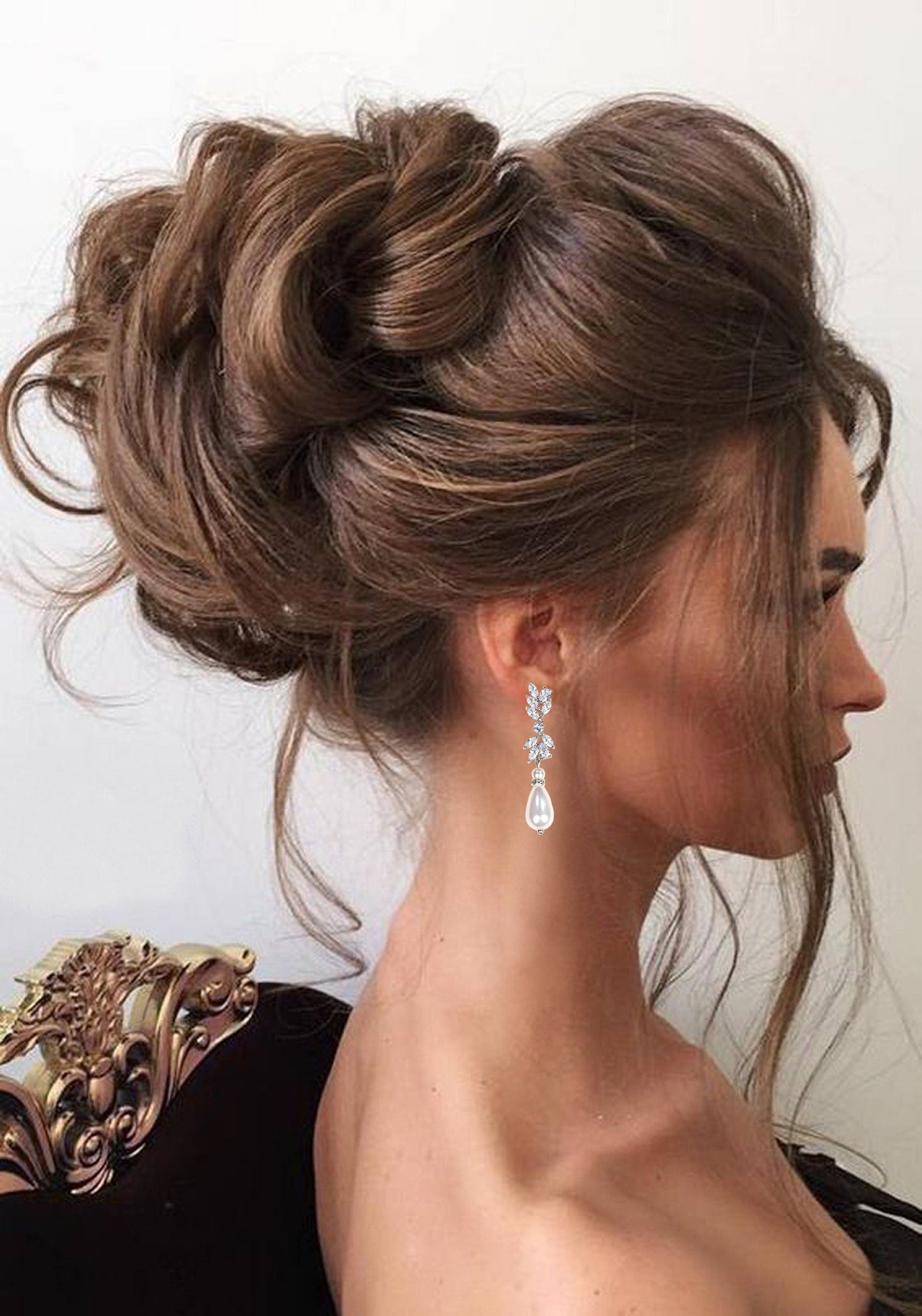Bridal Necklace set Pearl Wedding Jewelry Gold Pearl Necklace Pearl Bridal Necklace set Drop Earrings Crystal Pearl Necklace