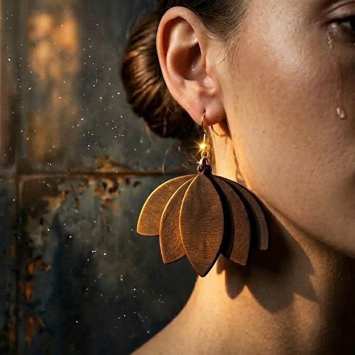 Handmade Leather Petal Drop Earrings – Lightweight Boho Dangle, Minimalist Gift