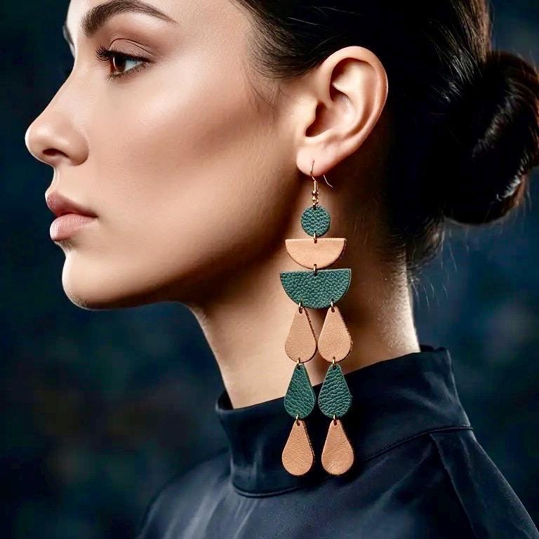 Leather Drop Earrings: Long Teardrop Dangle, Custom Jewelry