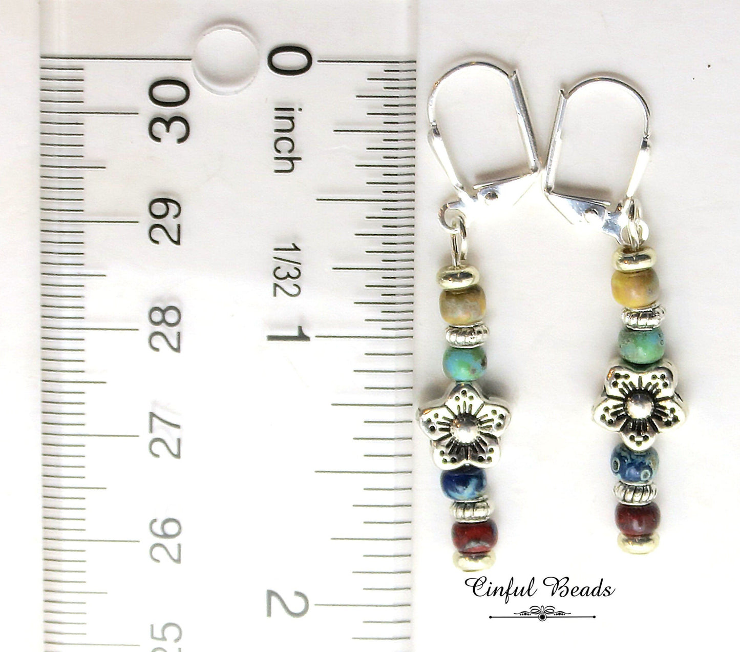 Dainty Multicolor Picasso Seed Bead Stick Earrings with Flower Spacer Bead - Lightweight And Comfortable Boho Statement Jewelry