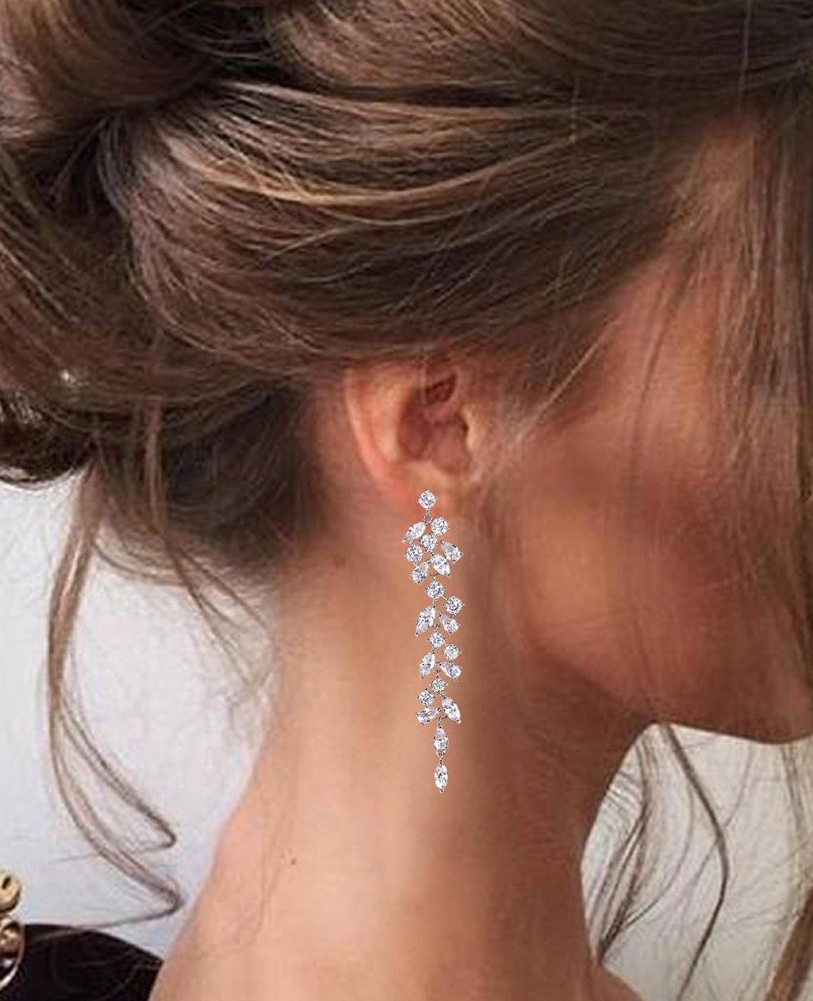 Crystal Bridal Earrings Long Earrings  Crystal Earrings Crystal drop Earrings Silver Bridal Jewelry Silver bridal earrings