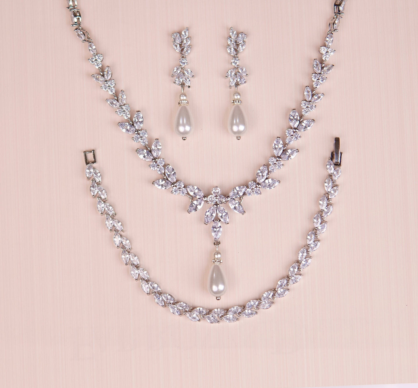 Bridal Necklace set Pearl Wedding Jewelry Gold Pearl Necklace Pearl Bridal Necklace set Drop Earrings Crystal Pearl Necklace