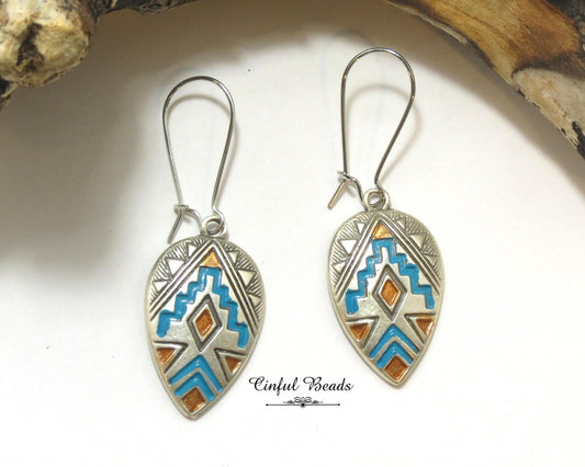Boho Style Hand Painted Flower Dangle Earrings - Boho Chic with Earwire Choices