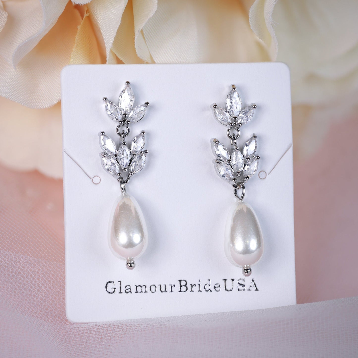 Clip on Pearl Earrings Clip on Wedding earrings Pearl Bridal drop earrings Tear drop earrings bridesmaids earrings wedding jewelry set