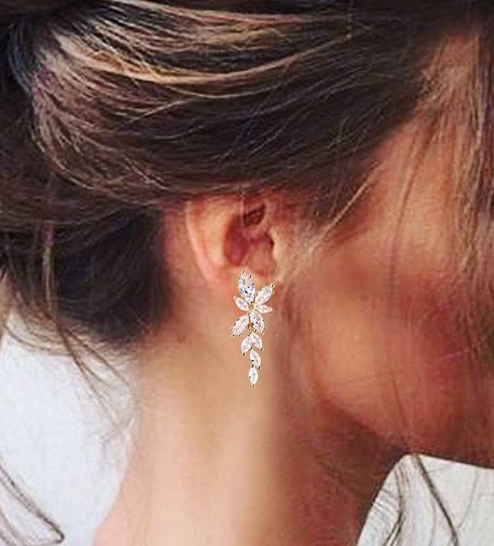 Crystal Bridal Earrings Drop Earrings Silver Wedding Jewelry Crystal Leaf Earrings Gold Bridal Jewelry Silver bridal earrings