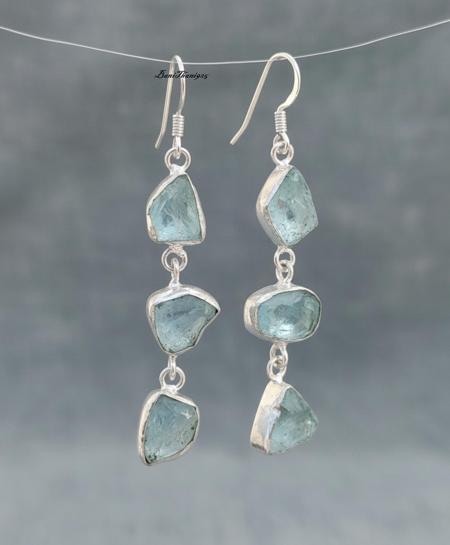 Raw Aquamarine 925 Sterling Silver Handmade Earrings