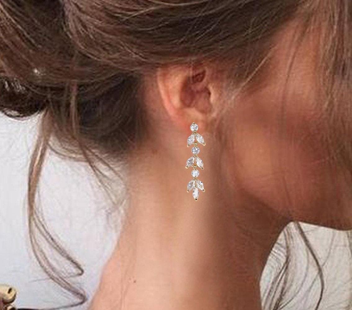 Clip on Earrings Drop Wedding Earrings Drop Bridal Earrings Silver Bridal Earrings Rose gold bridal earrings Bridesmaids earrings
