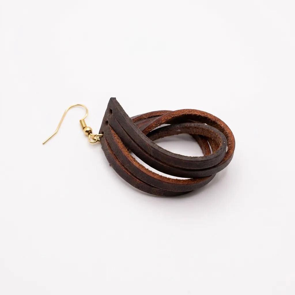 Genuine Leather Teardrop Earrings, Layered Dangle Boho Jewelry, Lightweight Natural Design