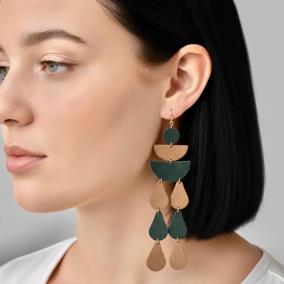 Leather Drop Earrings: Long Teardrop Dangle, Custom Jewelry