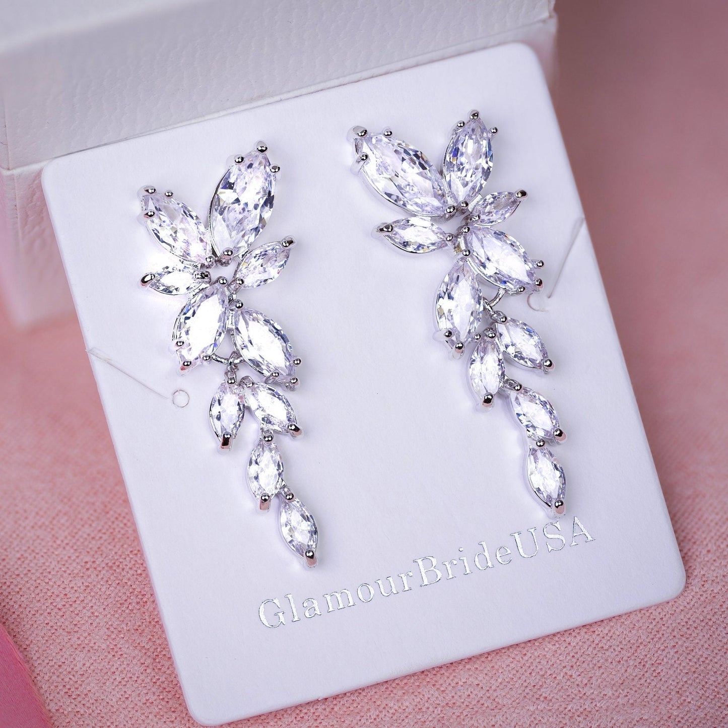 Crystal Bridal Earrings Drop Earrings Rose Gold Wedding Jewelry Crystal leaf Earrings Gold Bridal Jewelry Silver bridal earrings