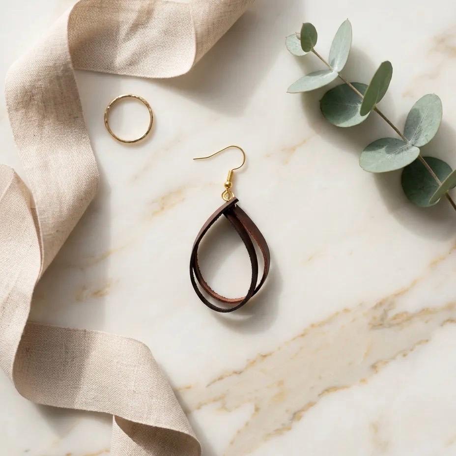 Handmade Genuine Leather Teardrop Earrings – Minimalist Lightweight Dangle Jewelry