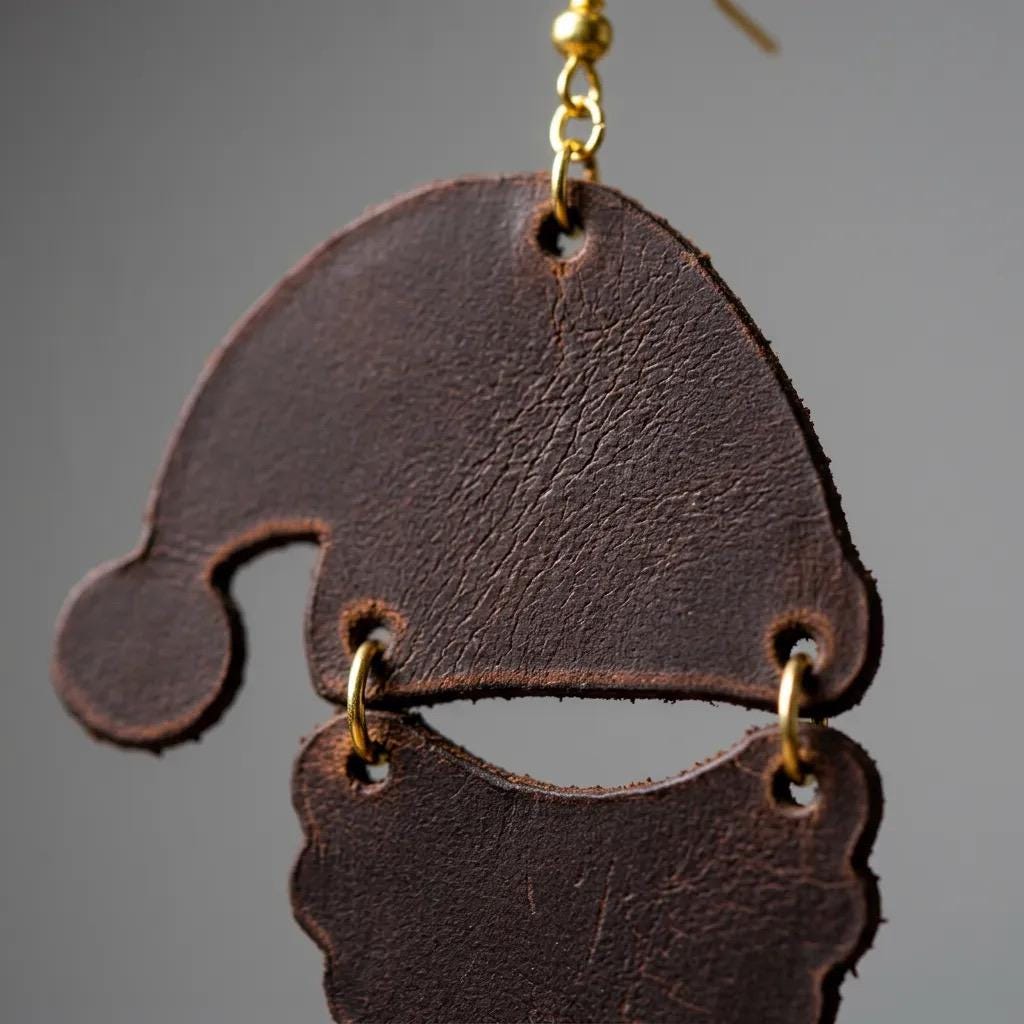 Handmade Leather Santa Claus Earrings, Festive Holiday Dangle Jewelry