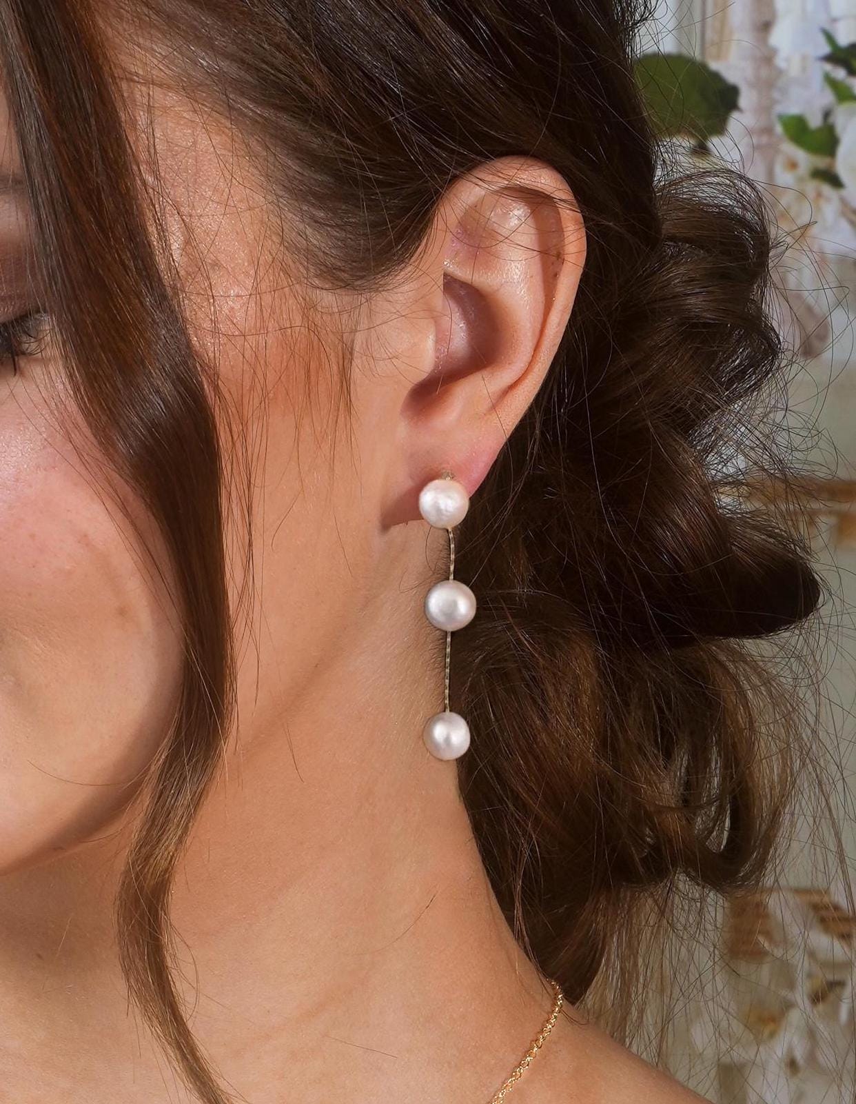 Pearl Earrings Drop Bridal Earrings Pearl Wedding Earrings Long Pearl Earrings Gold Bridal Jewelry Dangle Pearl Earrings