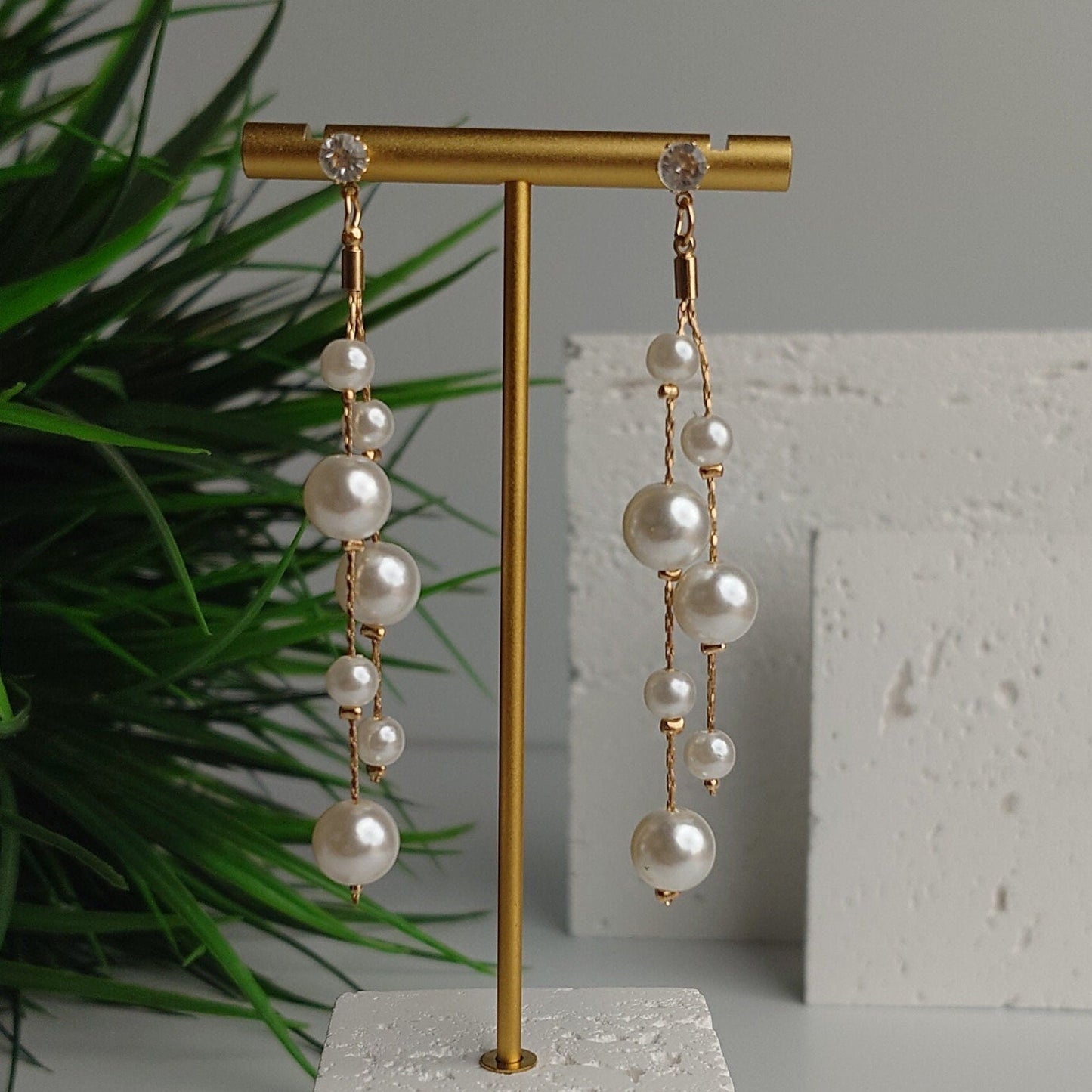 Pearl Earrings Dangle Bridal Earrings Pearl Wedding Earrings Long Pearl Earrings Gold Bridal Jewelry Dangle Pearl Earrings