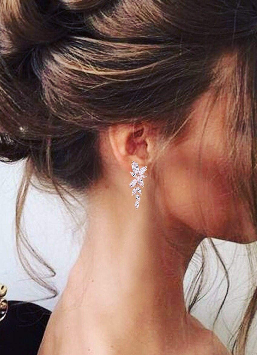 Crystal Earrings Drop Bridal Earrings Silver CZ Jewelry Crystal Tea drop Earrings Rose Gold Bridal Jewelry Silver bridal earrings