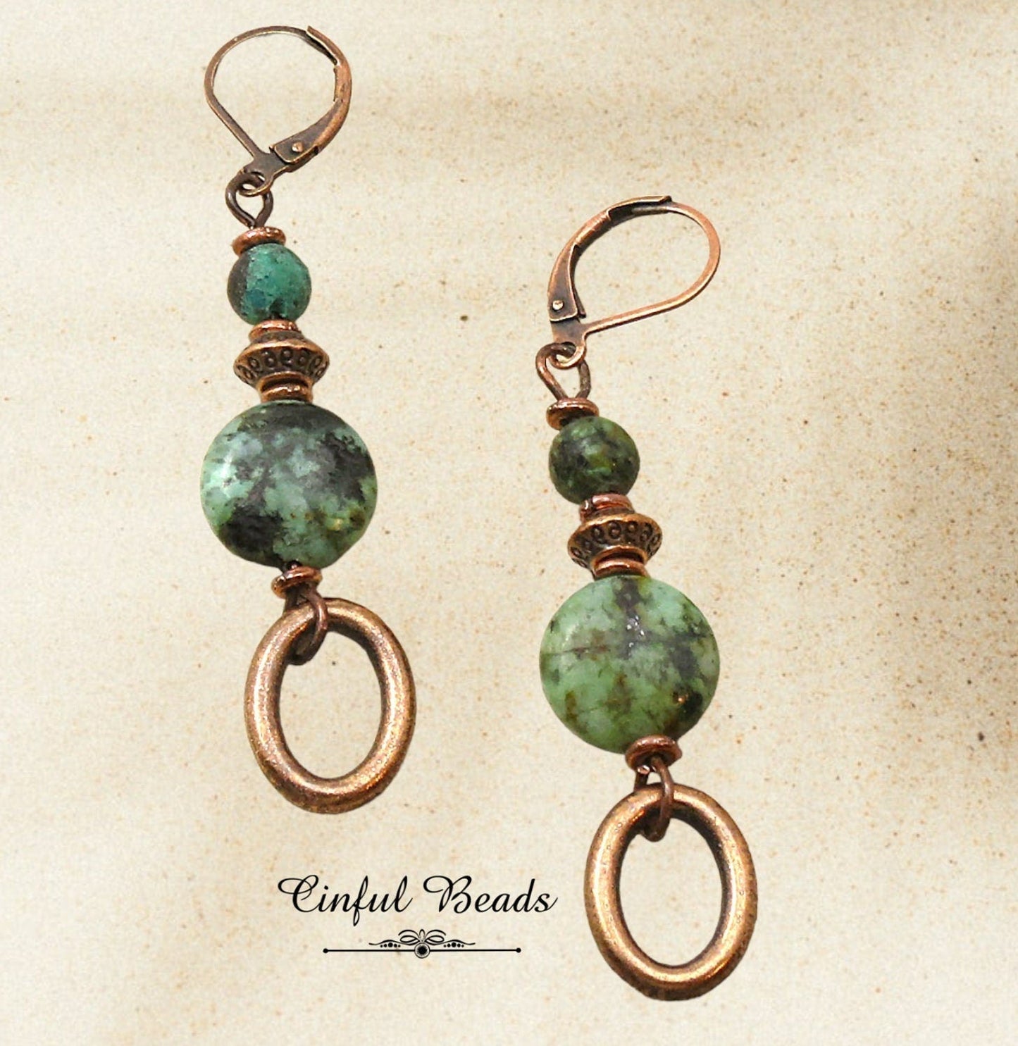 African Turquoise Copper Dangle Earrings - Antique Copper Boho Gemstone Earrings - Natural African Turquoise Drop Earrings - Stone Earrings