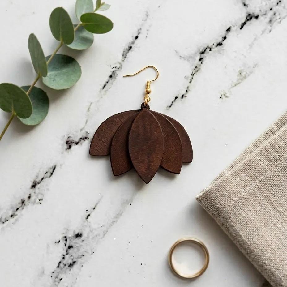 Handmade Leather Petal Drop Earrings – Lightweight Boho Dangle, Minimalist Gift