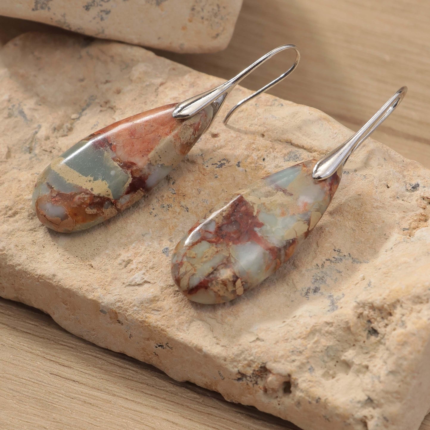 Jasper Teardrop Earrings: Natural Stone Healing Jewelry