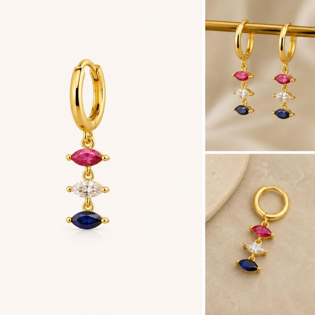 Patriotic Earrings, Anniversary Jewelry, Red White Blue Dangle Earrings