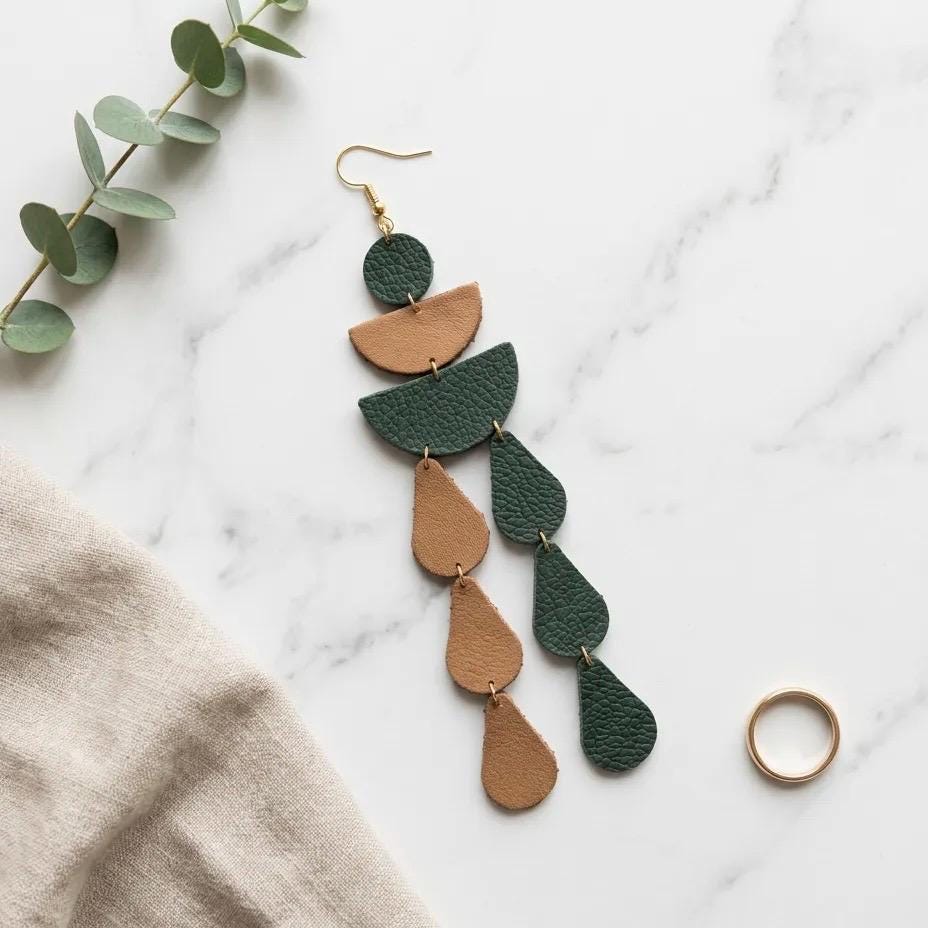 Leather Drop Earrings: Long Teardrop Dangle, Custom Jewelry