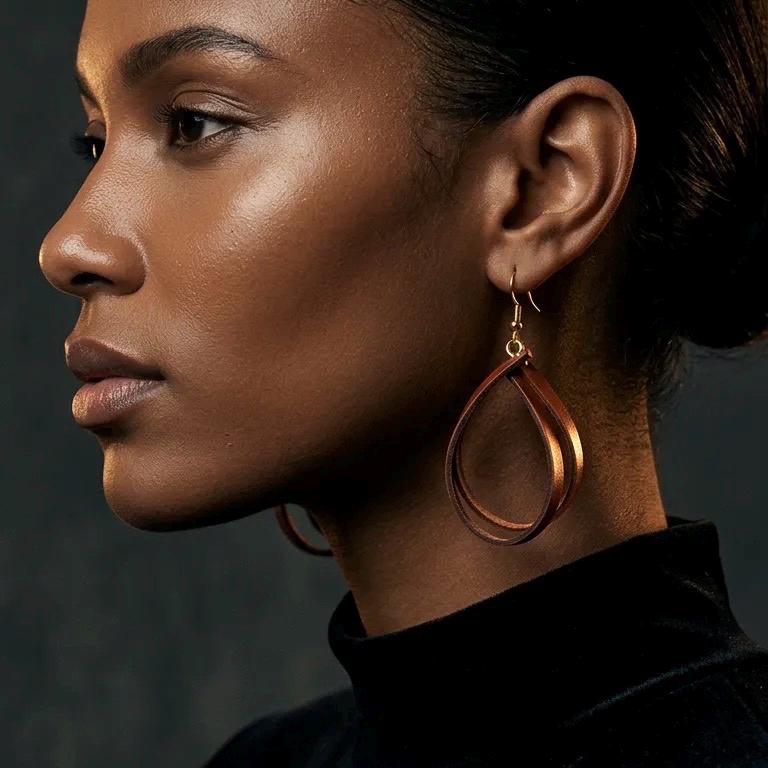 Handmade Genuine Leather Teardrop Earrings – Minimalist Lightweight Dangle Jewelry