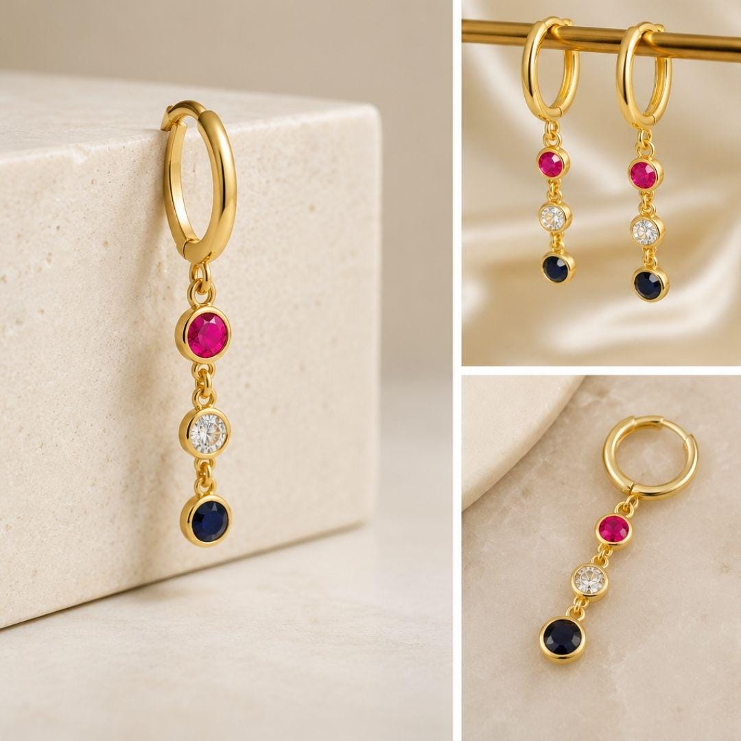 Patriotic Earrings, Anniversary Jewelry, Red White Blue Dangle Earrings