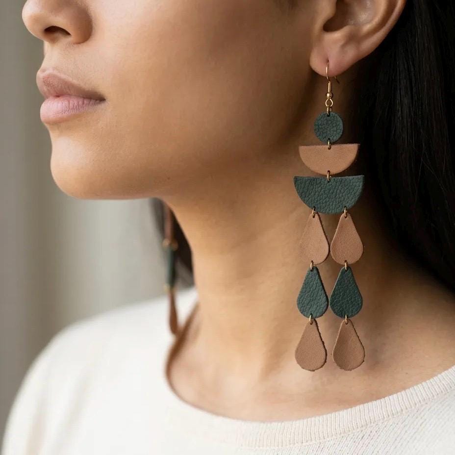 Leather Drop Earrings: Long Teardrop Dangle, Custom Jewelry
