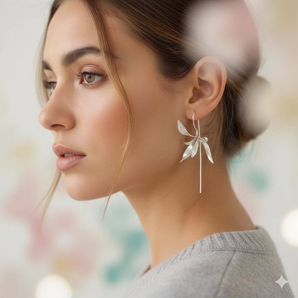 Silver Earrings, Silver Flower Earrings, Sterling Silver, Handmade earrings, Personalized Earrings, Jewelry Gift for Her/Costume Jewelry