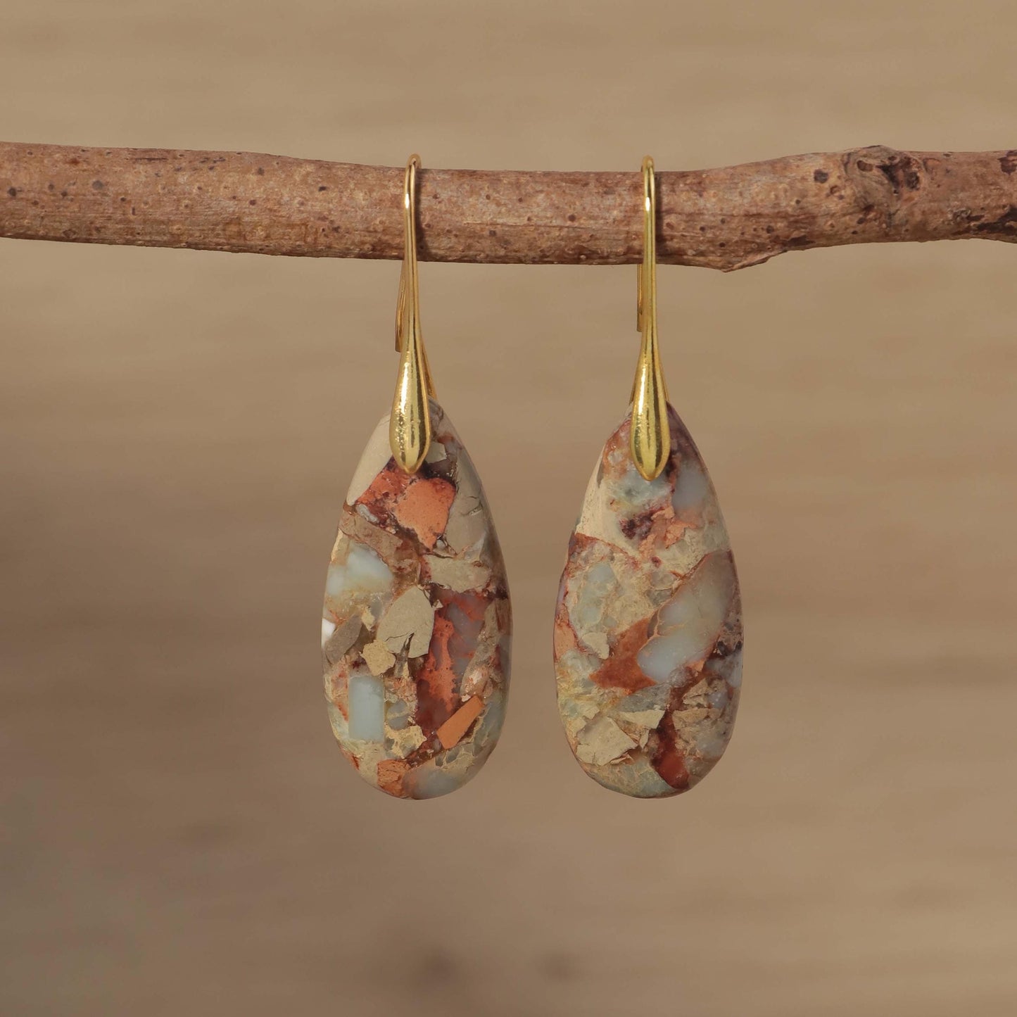 Jasper Teardrop Earrings: Natural Stone Healing Jewelry