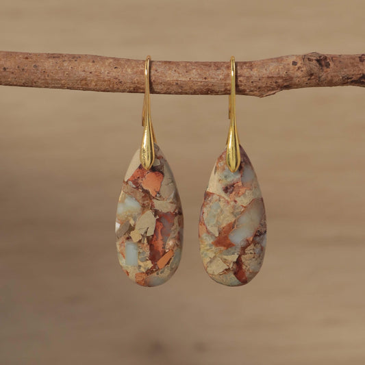 Jasper Teardrop Earrings: Natural Stone Healing Jewelry