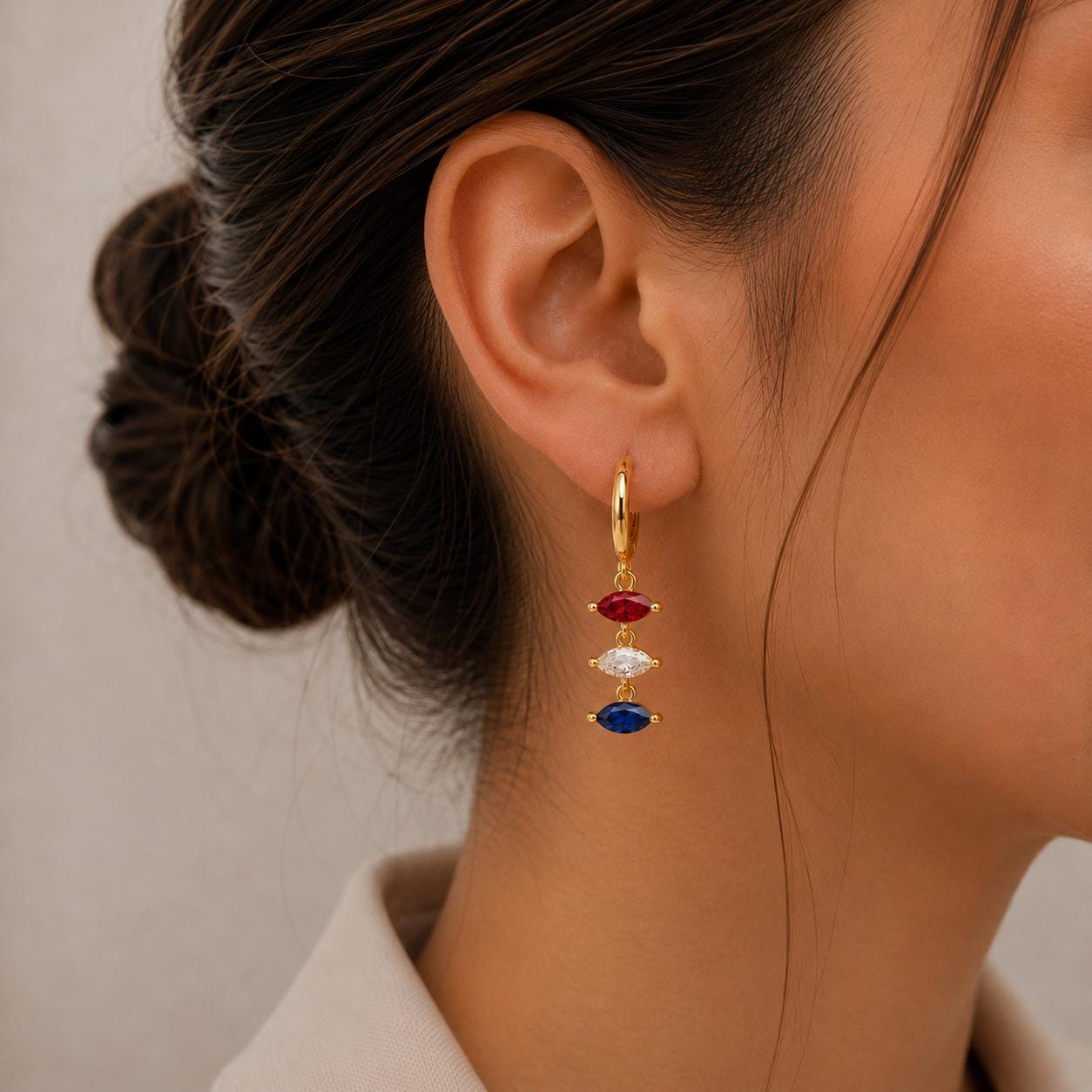 Patriotic Earrings, Anniversary Jewelry, Red White Blue Dangle Earrings