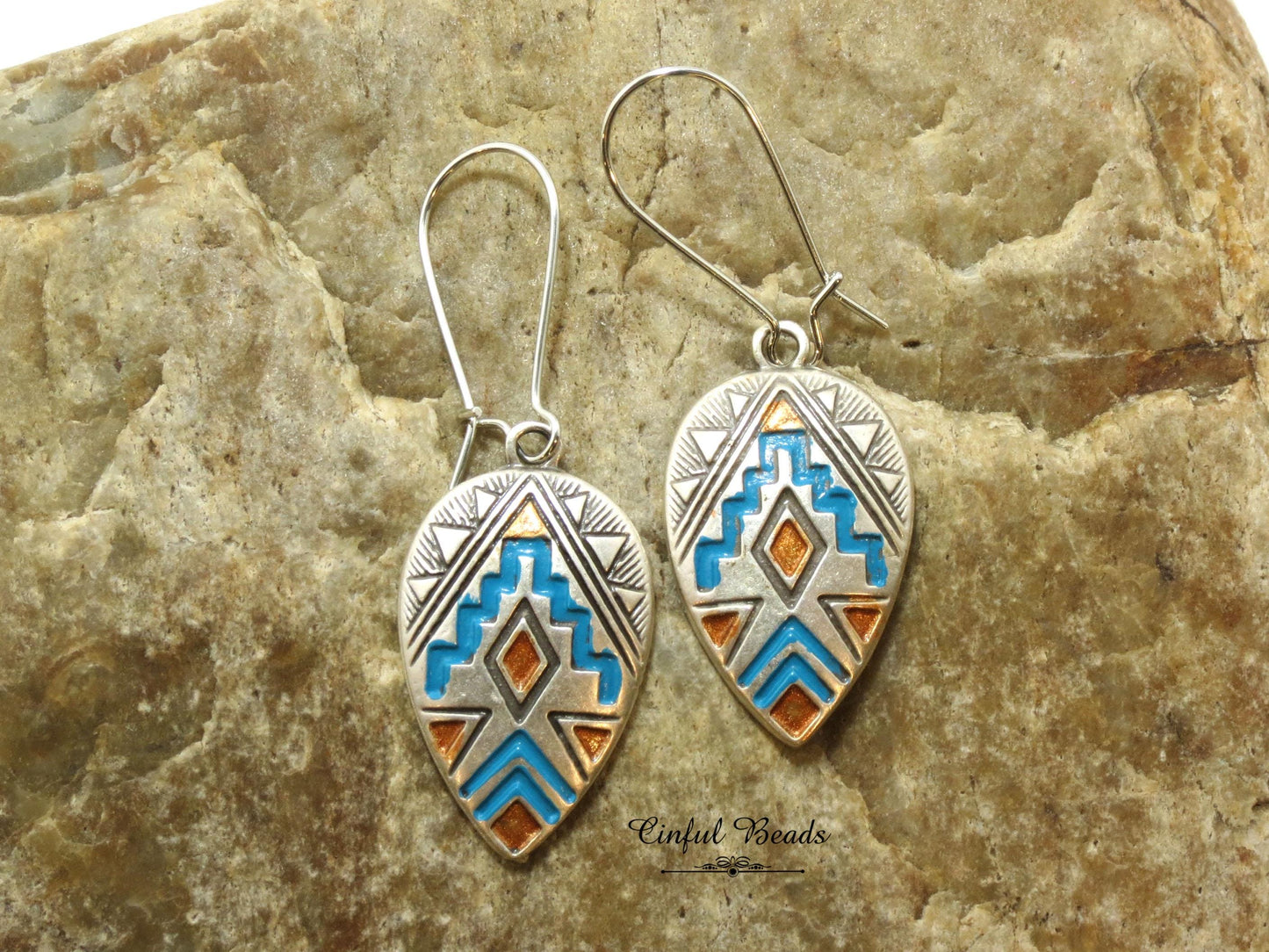 Boho Style Hand Painted Flower Dangle Earrings - Boho Chic with Earwire Choices
