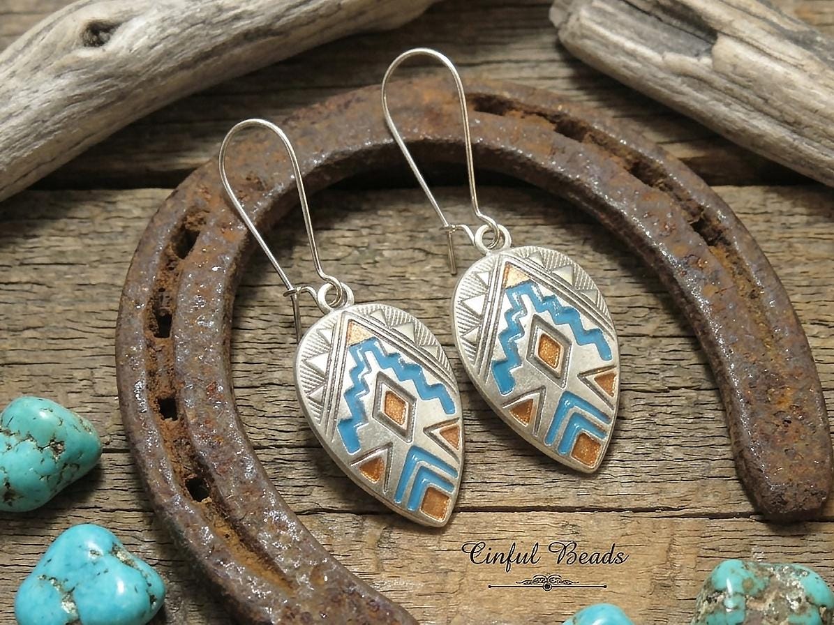 Boho Style Hand Painted Flower Dangle Earrings - Boho Chic with Earwire Choices