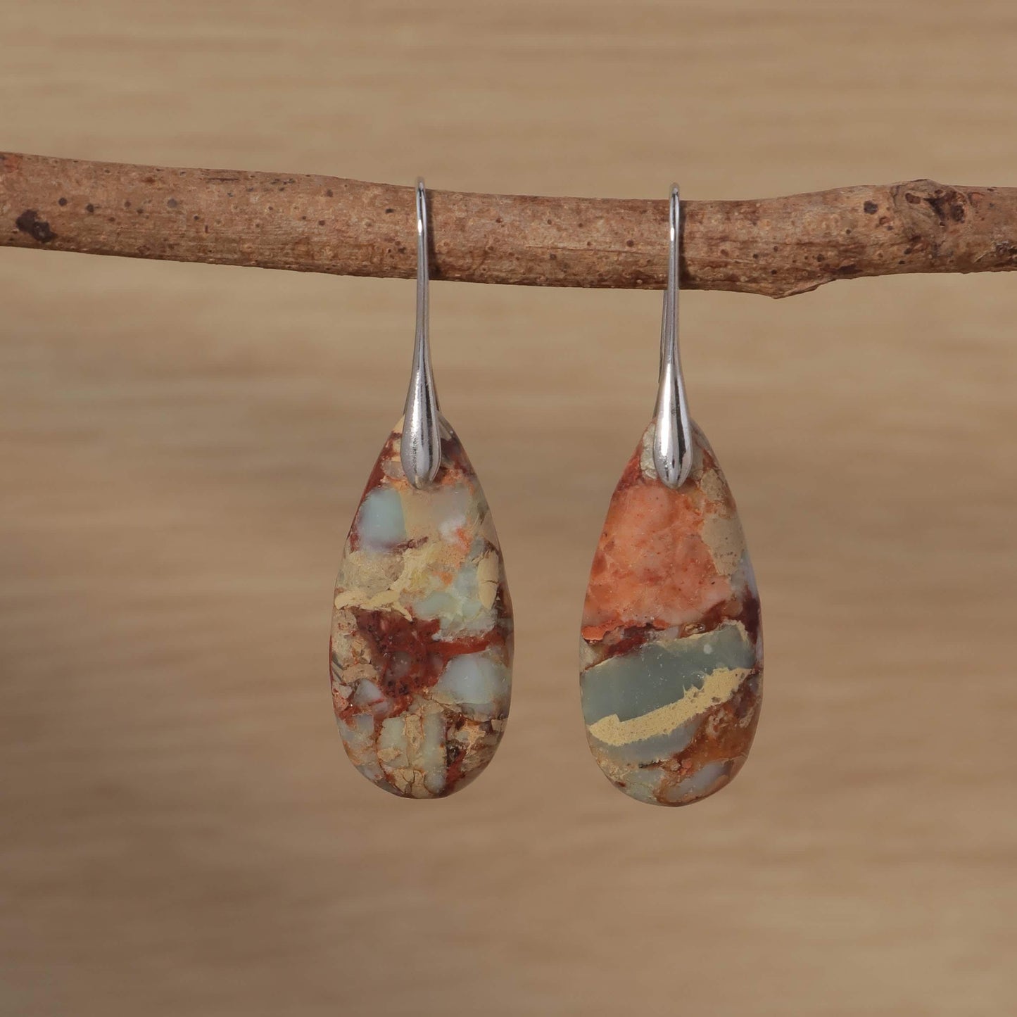 Jasper Teardrop Earrings: Natural Stone Healing Jewelry