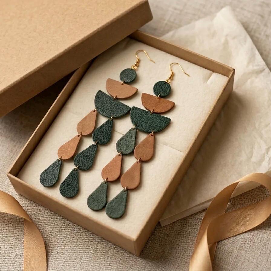 Leather Drop Earrings: Long Teardrop Dangle, Custom Jewelry
