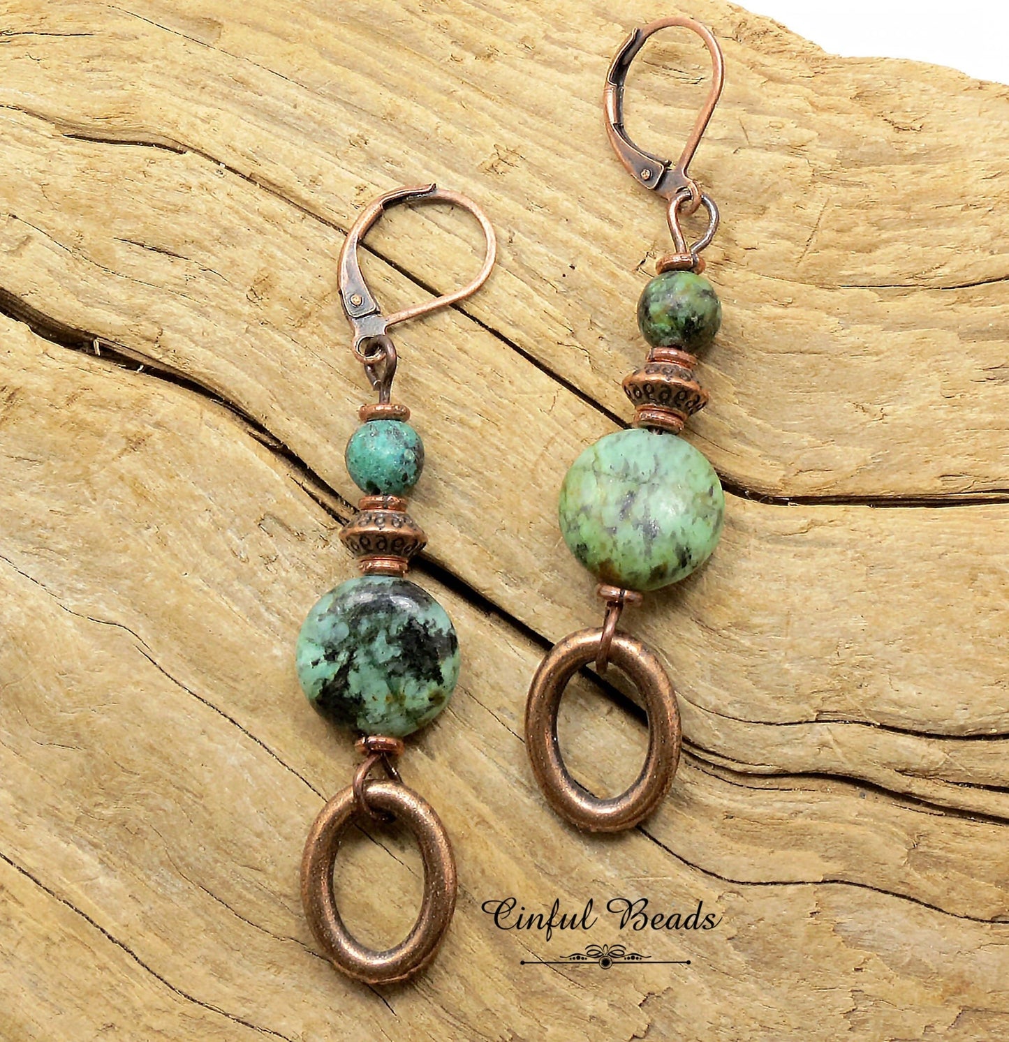 African Turquoise Copper Dangle Earrings - Antique Copper Boho Gemstone Earrings - Natural African Turquoise Drop Earrings - Stone Earrings