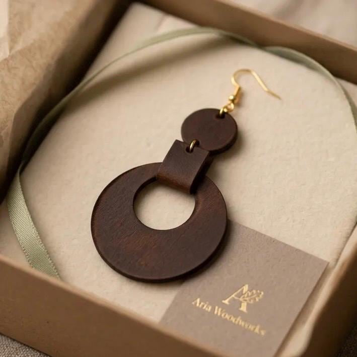 Handmade Genuine Cowhide Leather Geometric Drop Earrings – Minimalist Statement Jewelry