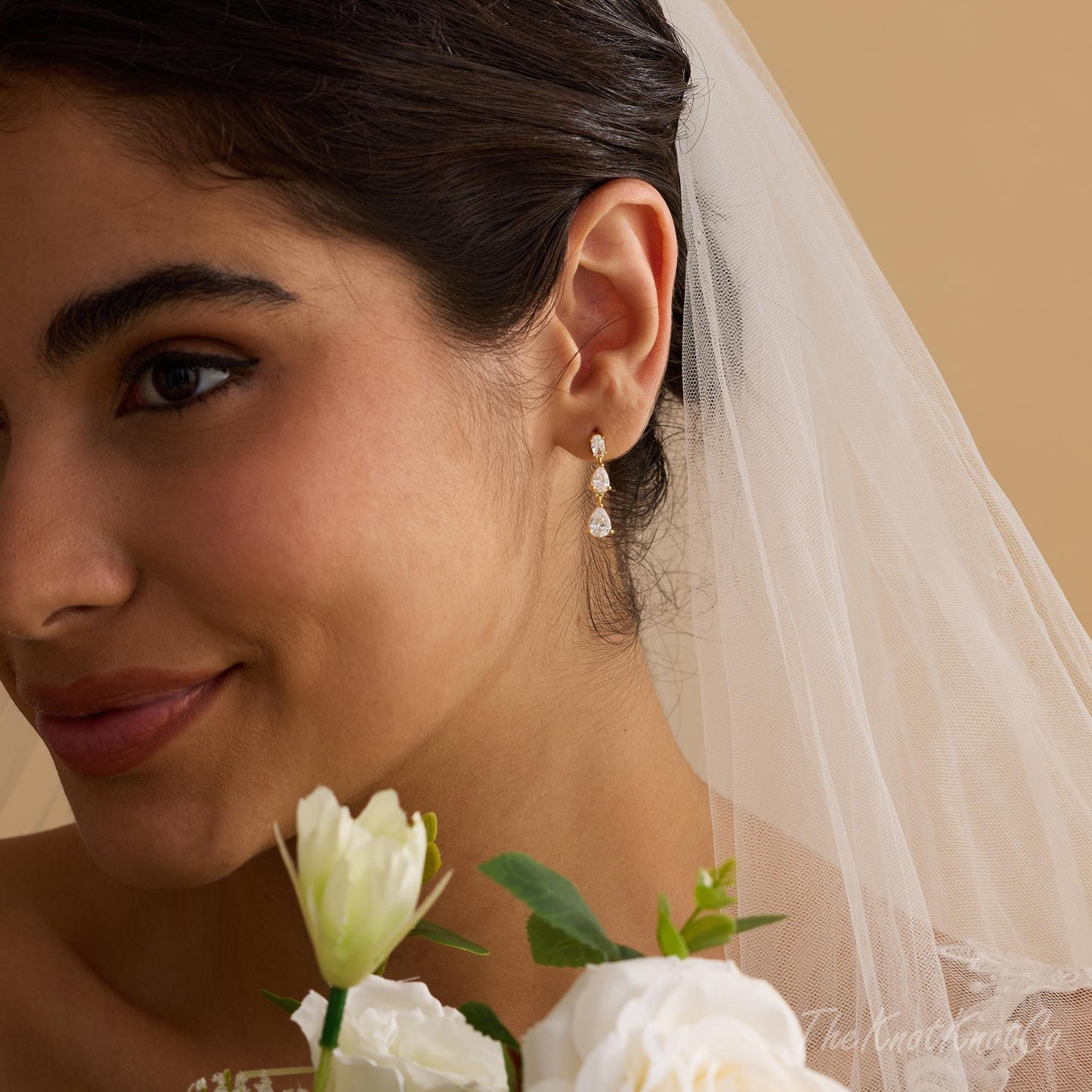 Sterling Silver Dangle Diamond Earrings, Triple Diamond Drop Earrings, Gold Earrings, Bridesmaid Gift, Wedding Earrings, Wedding Jewelry Set
